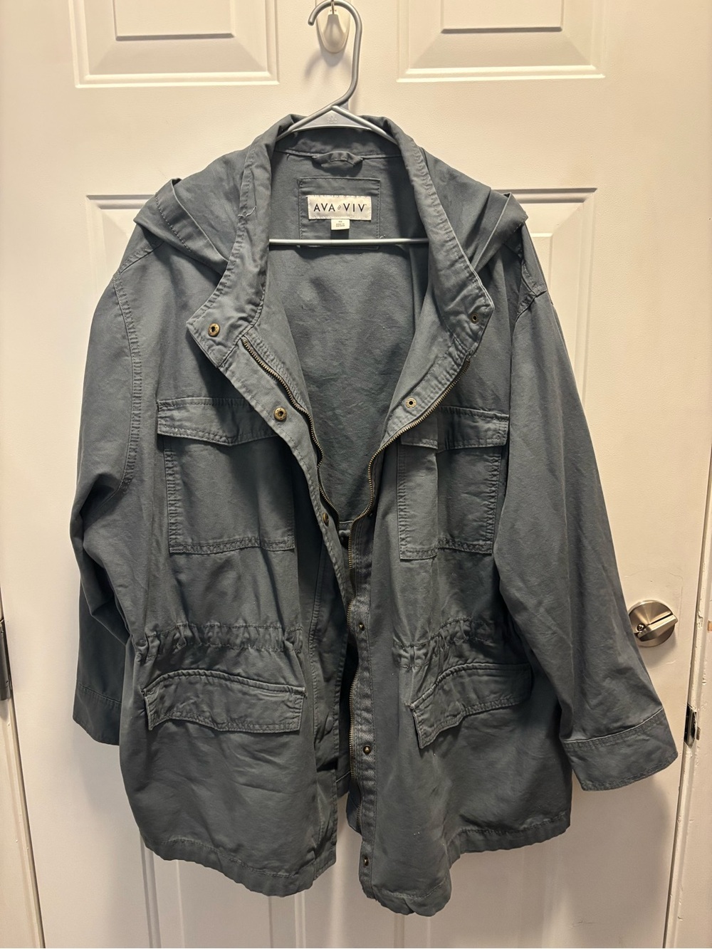 Ava & Viv Hooded Utility Jacket in Slate Blue-Grey